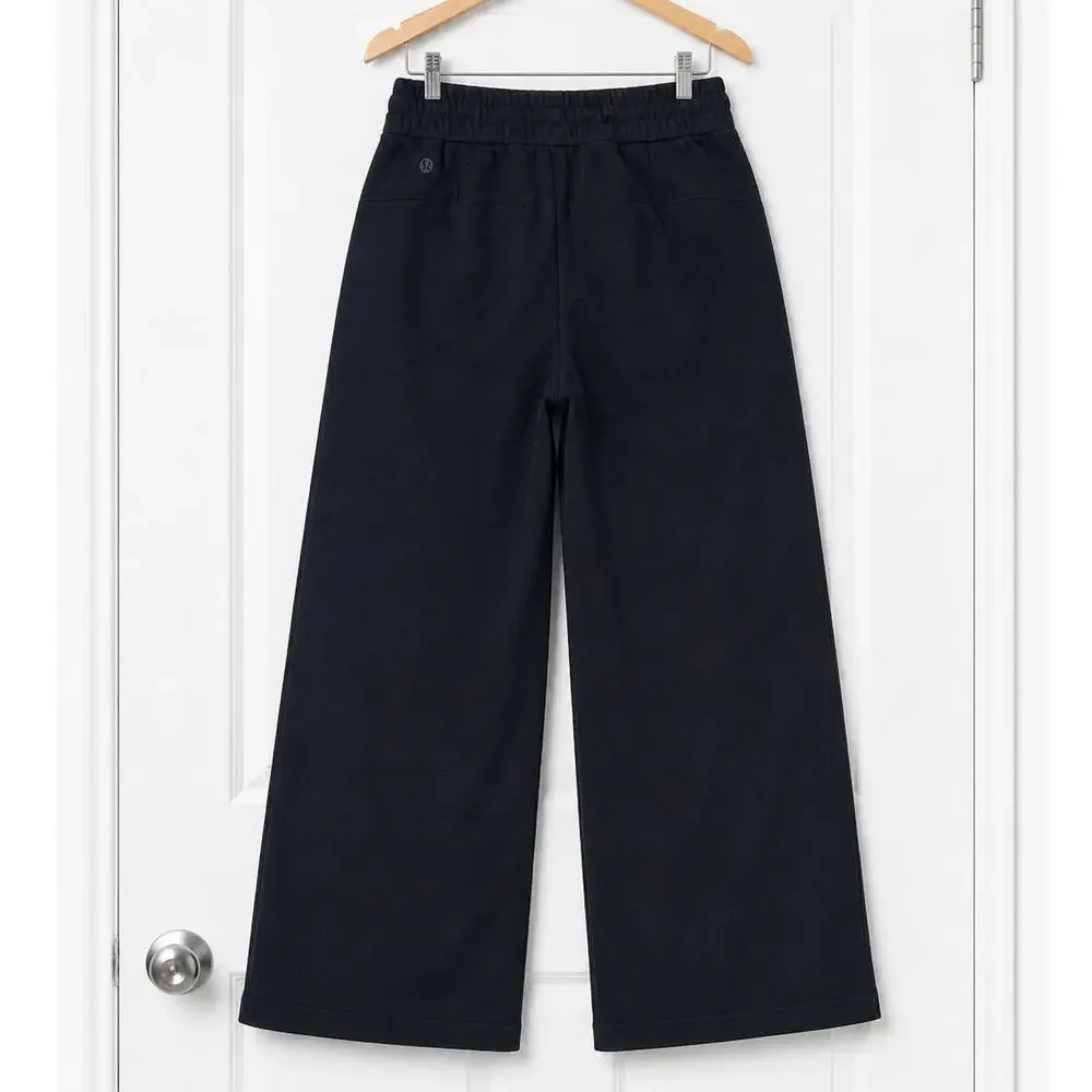 Lululemon Breezily Mid Crop Pants Black Wide Leg Drawstring Lounge Travel Women